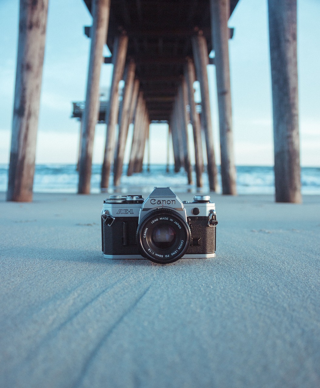 camera, lens, nature, blur, sea, water, shore, wave, beach, wooden, bridge, blue, blue camera